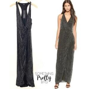 PARKER Black Floor Length Beaded Draped Front Slit Evening Dress (NWT $594) - 12